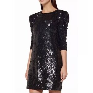 L'Agence Sarah Dress Black Sequin Long Sleeve Mini Bodycon Size 0 Chic Sexy Glam